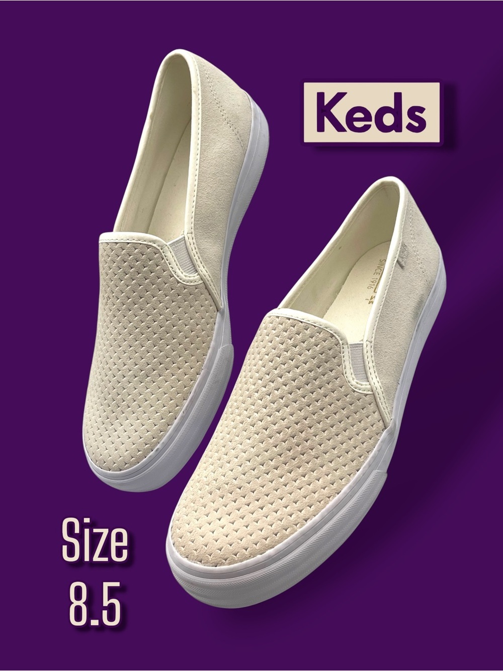 Keds Double Decker Perf Suede Sneaker Cream Women's Size 8.5